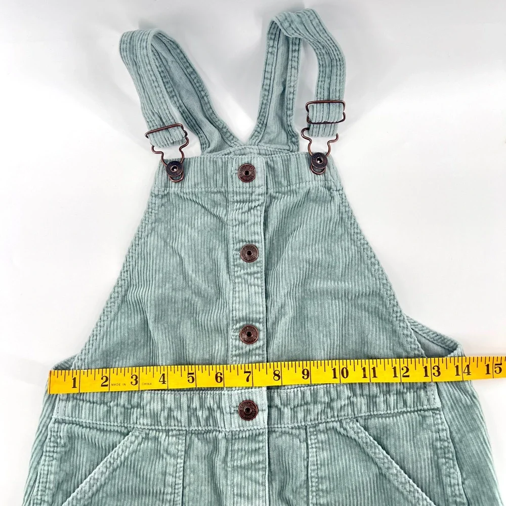 OshKosh B'gosh Girls Sz 12 Sage Green Corduroy Jumper Dress Button Front Vestbak